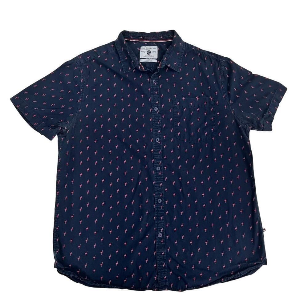 Cactus‎ Man Ricky Singh Flamingo 🦩Navy Blue Cotton Button Up - XL